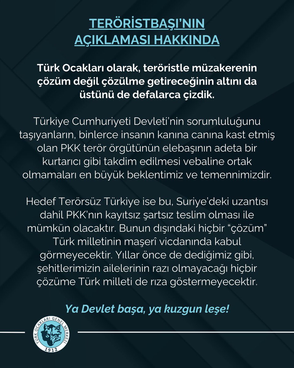 ❗️TERÖRİSTBAŞI’NIN AÇIKLAMASI HAKKINDA
Ön çalışmaları daha öncesine dayanan, 2024 Ekim ayında Meclis’in açılışında DEM Partililerle selamlaşma ve bir süre sonra da Teröristbaşı’na yapılan çağrı ile açıklanan bir sürecin son aşamasında, 27 Şubat 2025 Perşembe günü, saat 17.00’de