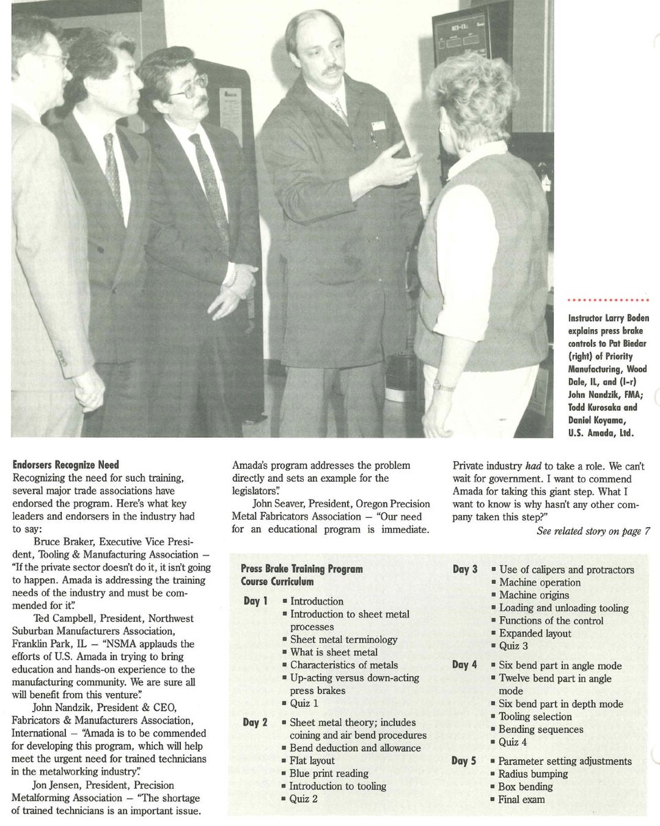 AmadaAmericaInc's tweet image. Started in Chicago in 1989, The AMADA #PressBrake #TrainingProgram marked the first time any company in the industry had devoted its resources to address the industry's need for trained operators.
#AMADAAMERICA #AMADAhistory #training #pressbraketraining #machinetraining