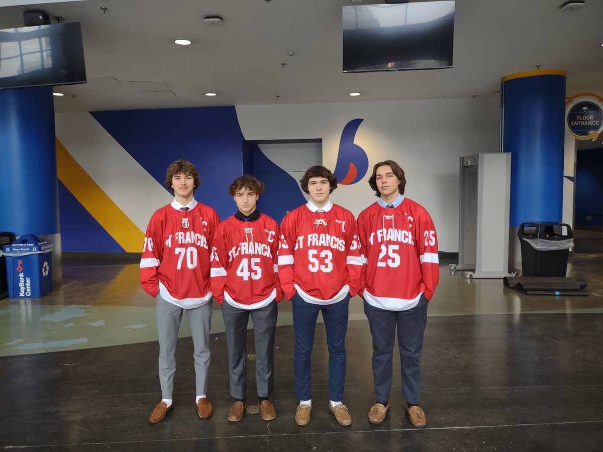 Stfrancishigh's tweet photo. Our four senior captains, Andrew Markel, Matthew Capozzi, Camden Weiss, Zachary Same are the top athletes who led the FED team to the MMHSAA Championship. Don’t miss FED take on St. Joe’s, Friday February 28th, 3pm at the KeyBank Center. https://t.co/lX4IOXUd8v https://t.co/CPAbajxRje