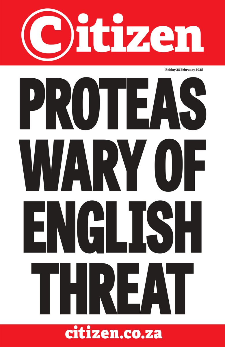 📰 In The Citizen newspaper 🗞️ tomorrow:
- Durban flight's near disaster ✈️
- Are we over taxed? 💰
- Bumper Friday edition 🚗
- Proteas wary of English threat 🏏
Get a copy to find out more.