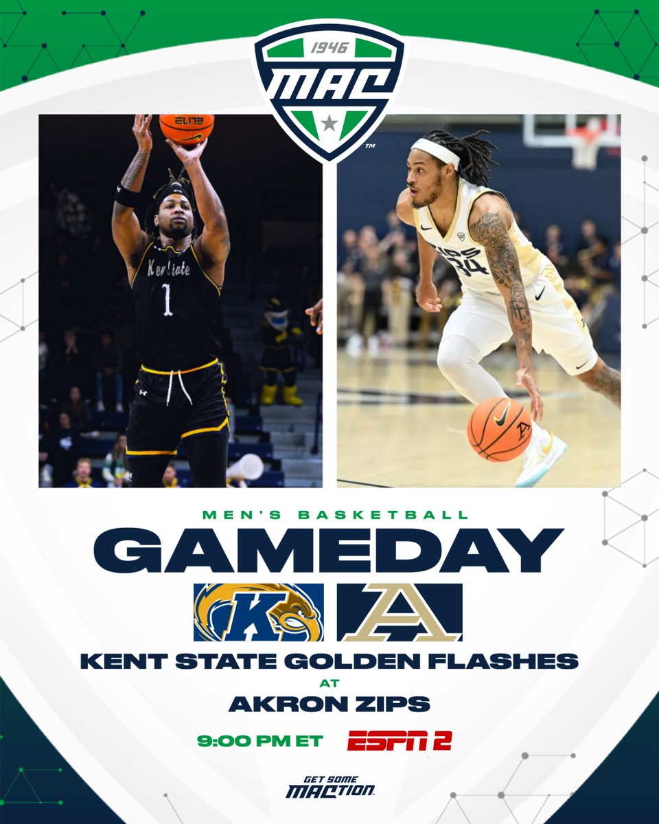 #MACtion. Rivalry. Rematch. 🤩

<a href="/KentStMBB/">Kent State Men's Basketball</a> visits the JAR to battle <a href="/ZipsMBB/">Akron Zips MBB</a> tonight at 9PM ET on ESPN2! 🏀