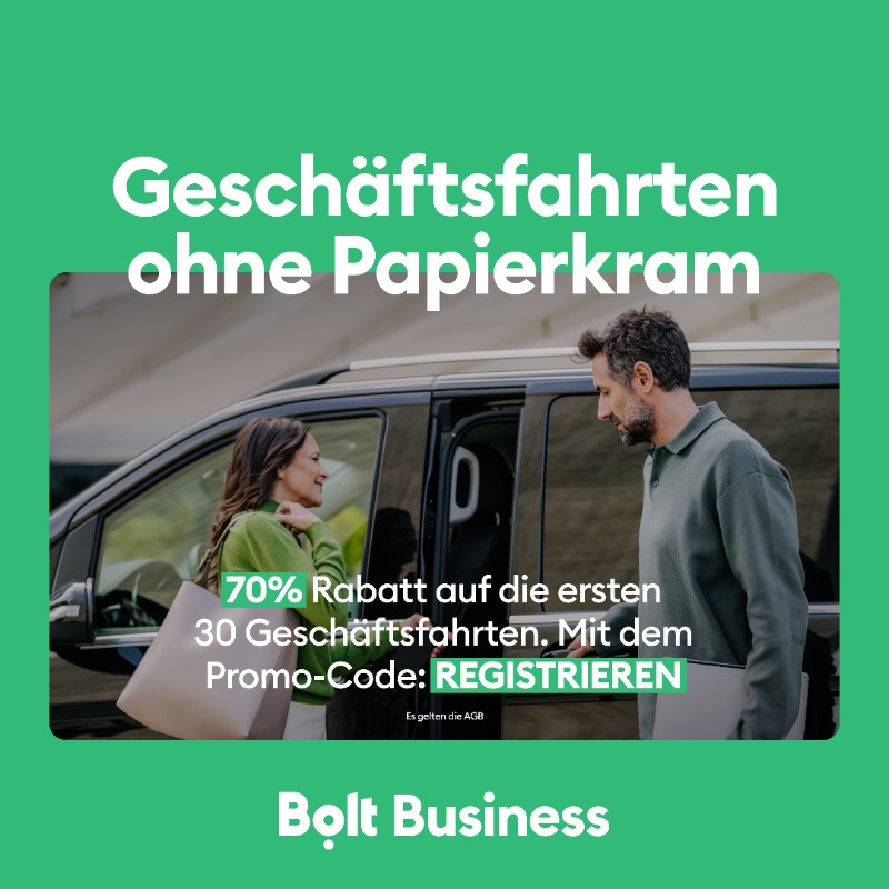 boltapp's tweet photo. - Die Aktion gilt für Unternehmen, die sich ab dem 31.03.25 für einen Business Account registrieren. 
- Der Rabatt gilt bis 30.04.25 für einen Monat nach Anwendung und nur für Fahrten auf Abruf im Land der Anwendung. 
- Max. Gesamtrabatt 100€.