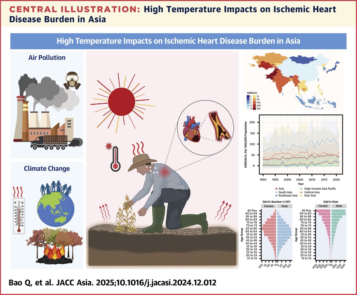 The burden of #IschemicHeartDisease attributed to high temperatures rose significantly from 1990 to 2021, and the impact was greater on men and older populations.

Read more: bit.ly/4ic9XpB #JACCAsia