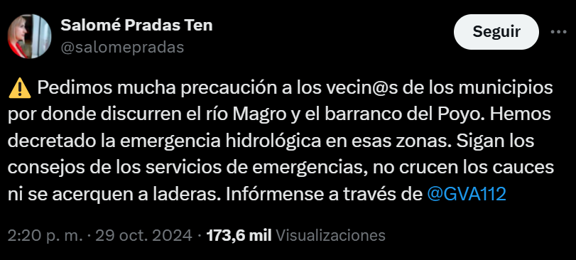 1⃣9⃣
🔴Dijo Mazón que nadie les advirtió de la crecida el Poio.
🟢La verdad: Estaban advertidos por el Servicio de Información de la Confederación. Su propio consellera avisó vía tuit del peligro y A Punt dio imágenes del desbordamiento a las 17’47.⬇️