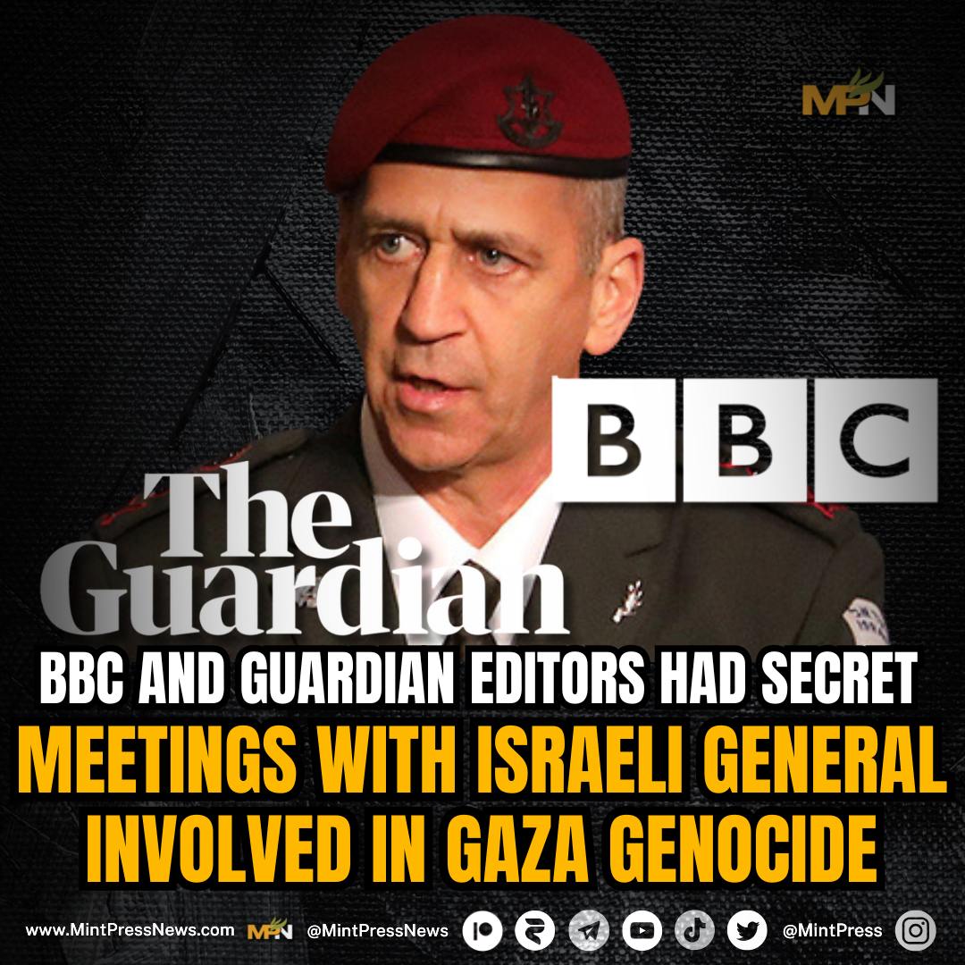 MintPressNews's tweet image. Editors from The Guardian and BBC have been exposed for meeting with Israel’s former military chief, one month into the Gaza genocide

Declassified UK has revealed that the former chief of staff for Israel’s military, Aviv Kochavi, held private meetings with the editors of major…