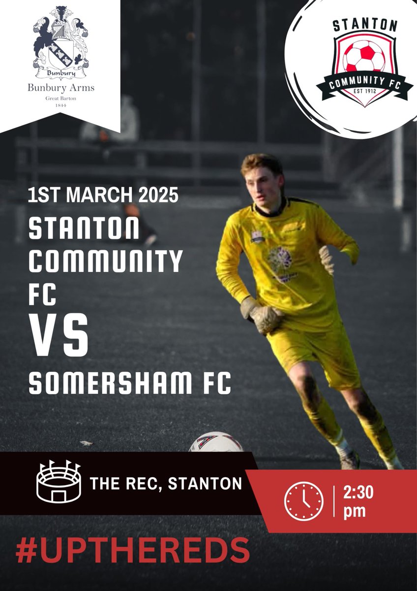 Stanton CFC (@fcstanton) on Twitter photo After last weeks late 4-3 win the Reds welcome league leaders <a href="/Somershamfc1/">Somersham FC</a> in the penultimate home game of the season. Come and support the team#UTR⚽️💥 After last weeks late 4-3 win the Reds welcome league leaders <a href="/Somershamfc1/">Somersham FC</a> in the penultimate home game of the season. Come and support the team#UTR⚽️💥