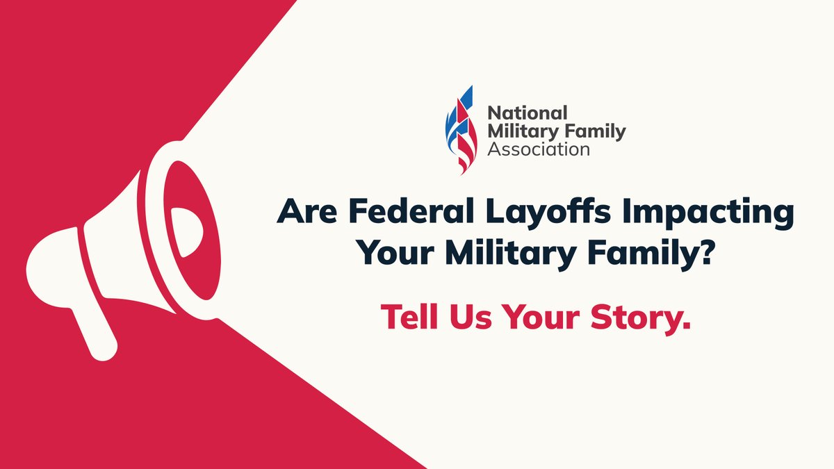 military_family's tweet image. 🚨Have recent #FederalLayoffs affected your #MilitaryFamily? 

Whether you’ve already been affected, or have concerns your family will be, we need to hear from you! 👉 Tell us your story here: loom.ly/3YHX7y4