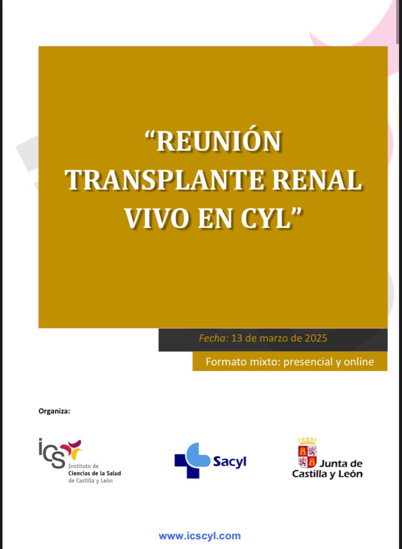 Excelente oportunidad para mejorar tus conocimientos sobre el trasplante renal de donante vivo, la mejorar opción terapéutica para nuestros pacientes con ERC avanzada. Inscribite!!! 
icscyl.com