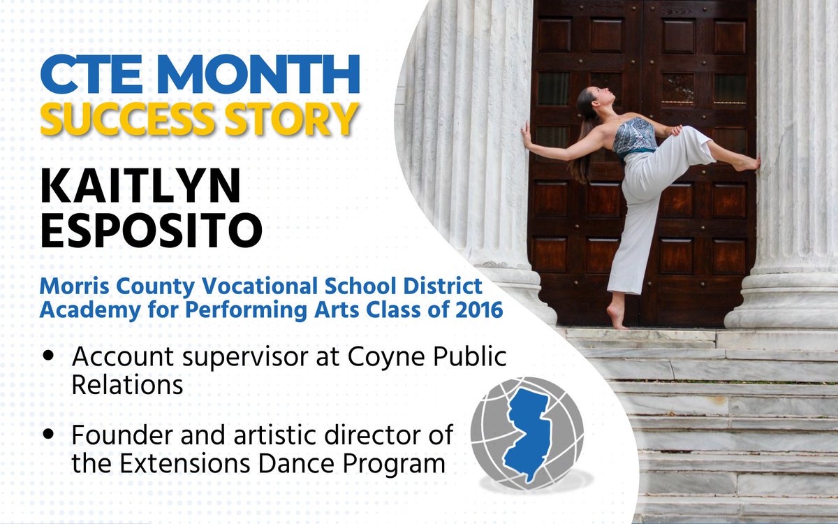CareerTechNJ (@careertechnj) on Twitter photo #CTEMonth Success Story Kaitlyn Esposito found success in both communications w/<a href="/CoynePR/">Coyne PR</a> and dance, and she credits her education at <a href="/MorrisCountyVSD/">Morris County Vocational School District (MCVSD)</a> for empowering her with the skills and confidence to move forward in both fields. Learn more: tinyurl.com/r6tu3ufr #CTEMonth Success Story Kaitlyn Esposito found success in both communications w/<a href="/CoynePR/">Coyne PR</a> and dance, and she credits her education at <a href="/MorrisCountyVSD/">Morris County Vocational School District (MCVSD)</a> for empowering her with the skills and confidence to move forward in both fields. Learn more: tinyurl.com/r6tu3ufr