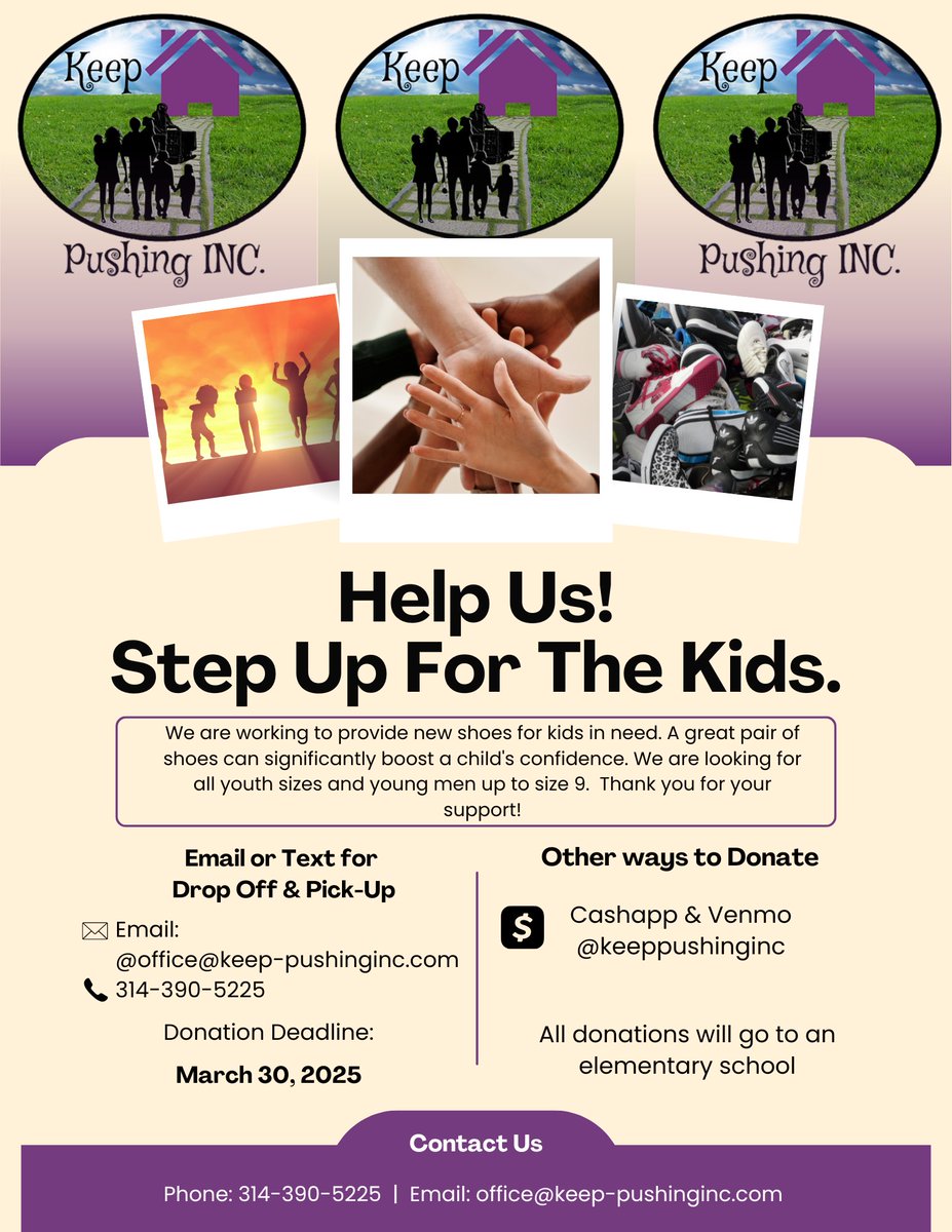 We are stepping up for the children in our community. We have a 500 pairs of shoes Goal by March 31, 2025. We will be donating shoes to an elementary school to love on our students. We would like for you to  join in on this vision