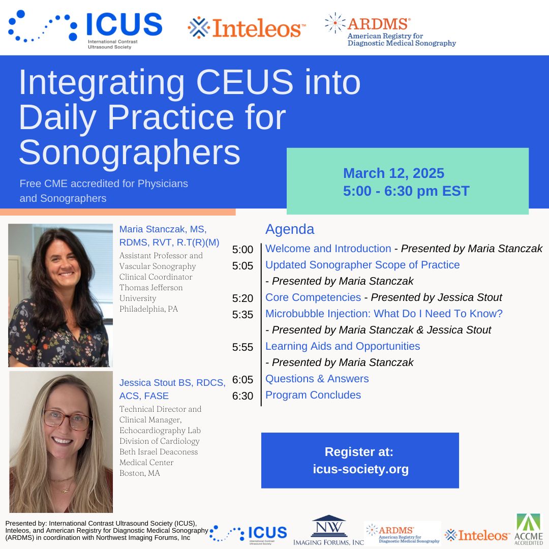 NWForums's tweet image. 📢 Attention Sonographers & Physicians! 📢
Ready to take your ultrasound practice to the next level? Join us for "Integrating CEUS into Daily Practice for Sonographers" on March 12, 2025, from 5:00 – 6:30 PM EST! 🩺✨
✅ Free CME-accredited session
✅ Learn how CEUS enhances…