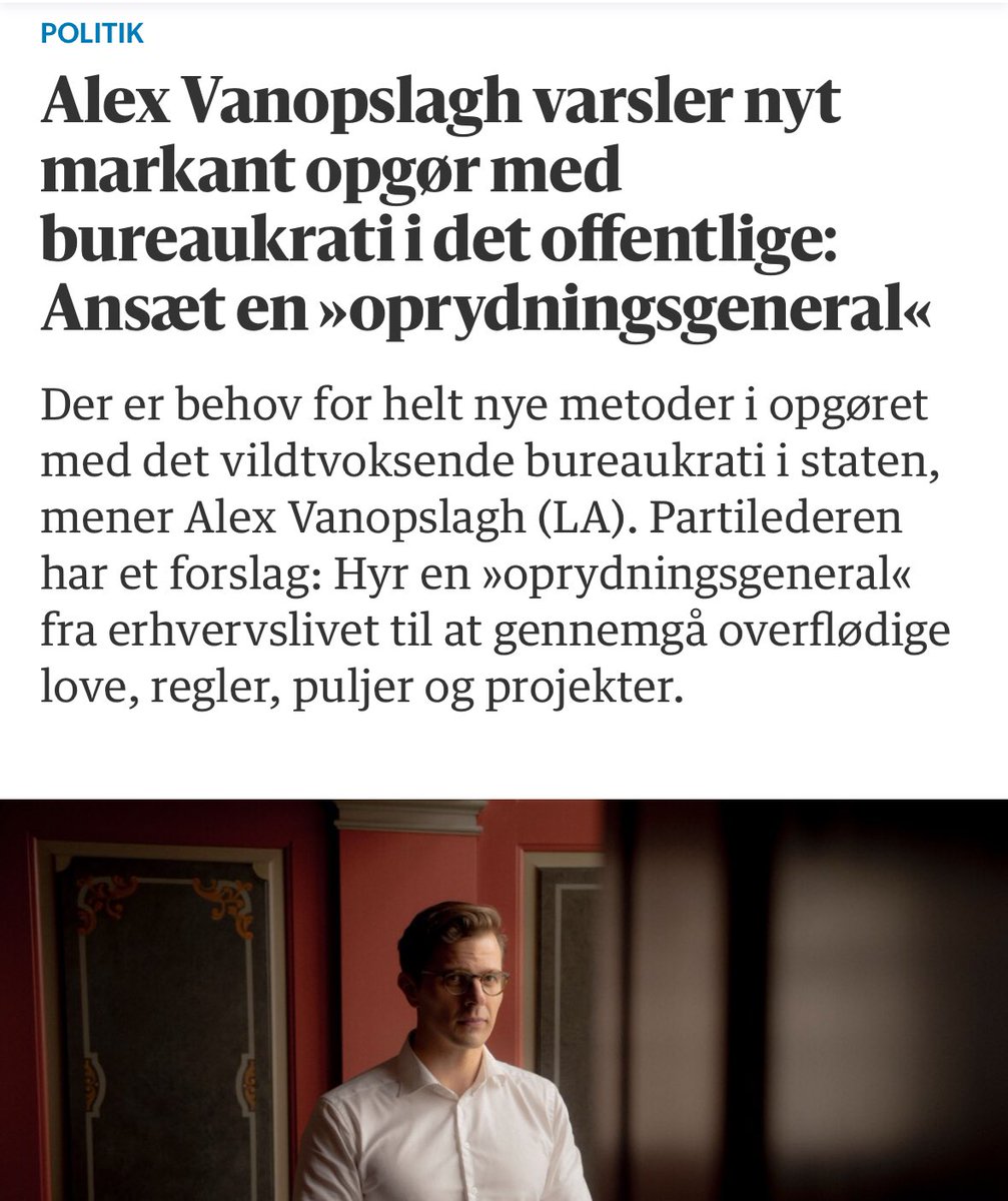 Gode tanker fra <a href="/AlexVanopslagh/">Alex Vanopslagh</a>. I <a href="/DanskErhverv/">Dansk Erhverv</a> er vi meget optaget af at få luget ud i de byrder, der hvert år koster erhvervslivet milliarder. Derfor godt at få bragt alle idéer til bordet. Og ingen tvivl om at det offentlige kan hente god inspiration i det private.