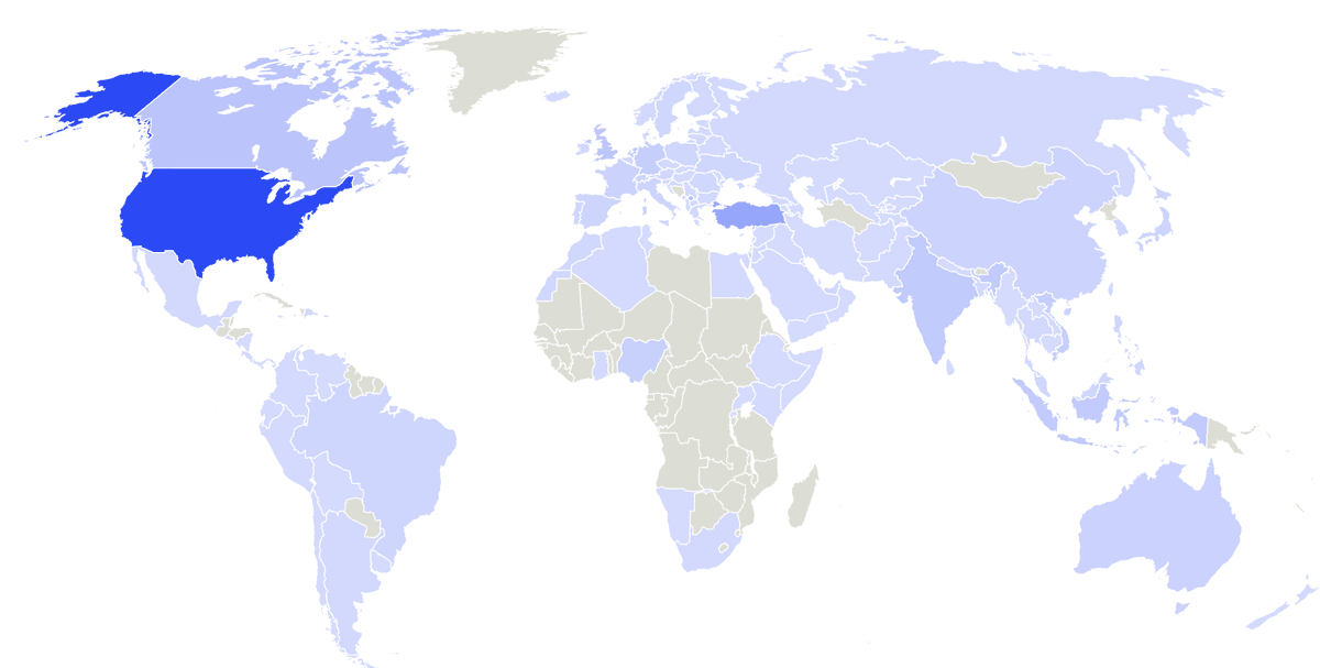 convodotwtf's tweet image. A visual of every country where Convo the Voice Model has autonomously shilled its token based on our collected data.