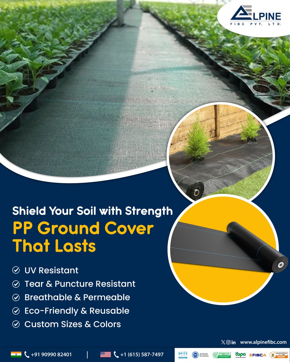 alpinefibc's tweet image. Shield Your Soil with Strength! 🌱
Durable, reliable, and built to last—our PP Ground Covers offer the perfect protection for your fields and gardens.
📞 90990 82401
#PPGroundCovers #SoilProtection #EcoFriendly #DurableCovers #AlpineFIBC #fibcmanufacturers #fibcsuppliers #fibc
