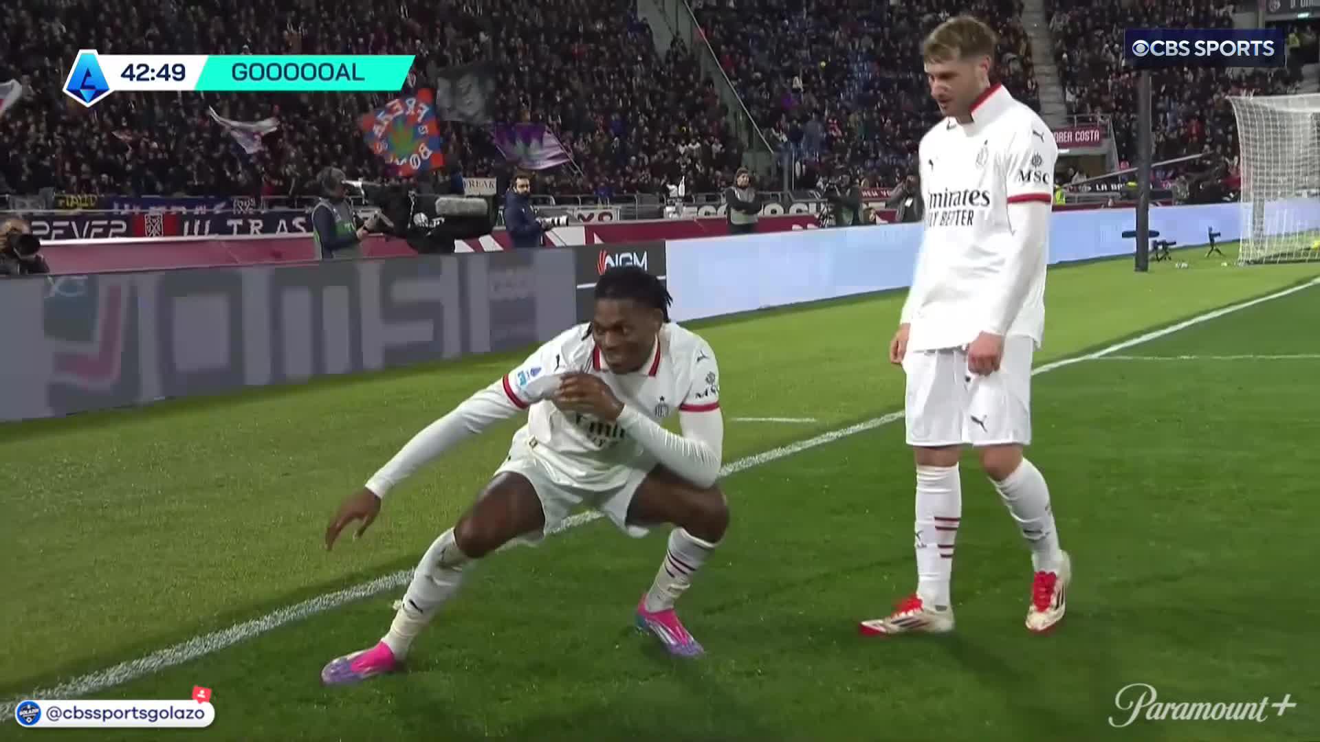 𝗧𝗢𝗢 𝗘𝗔𝗦𝗬 from Rafael Leão 😮‍💨The Milan man puts the Rossoneri ahead against Bologna with a wonderful display of composure 👏