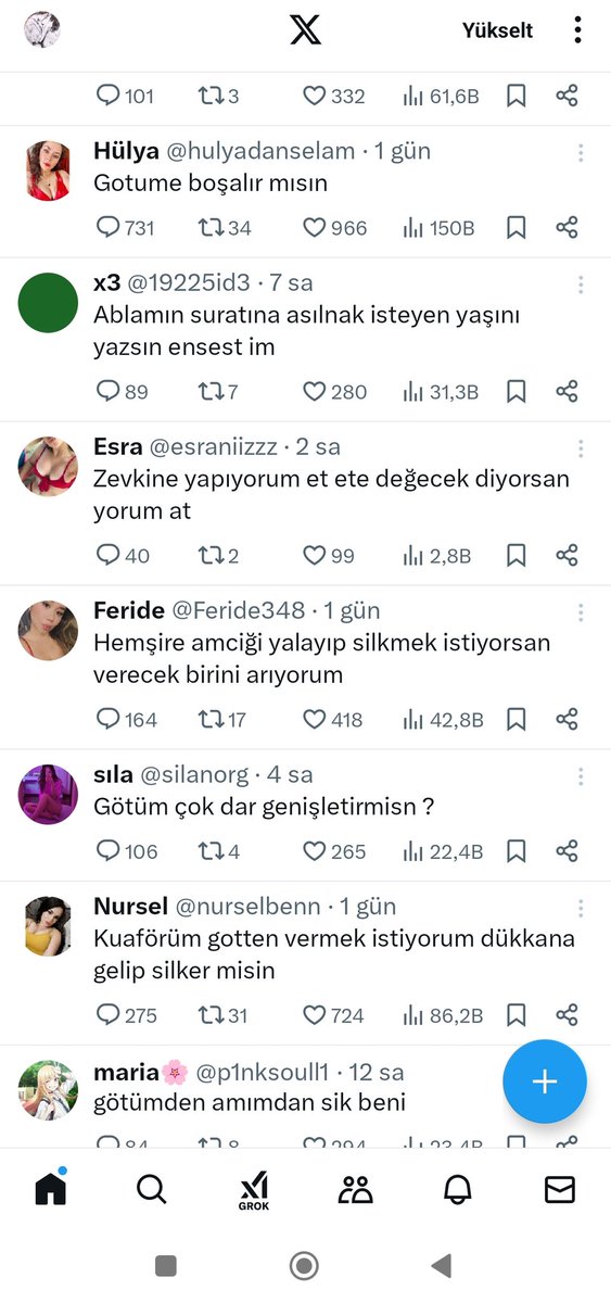 Bu profillerin hepsini erkoşlar kullanıyor inanmayın kanmayın gerçek bir kadın profili böyle değil.