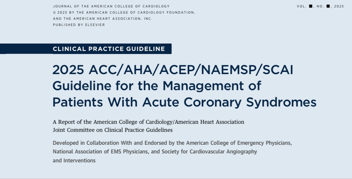 🆕| أخيراً؛ أصدرت كلية القلب الأمريكية ACC وجمعيات ذات علاقة؛ الدليل الإرشادي لمتلازمة الشرايين التاجية الحادة ACS #الجلطات_القلبية 🫀
✨ الجدير بالذكر أن الأدلة الإرشادية الأمريكية السابقة كانت متفرّقة 😅
2013 STEMI
2014 NSTEMI
2015 PCI
2016 DAPT
2021 Revascularization
الرابط:👇🏻
