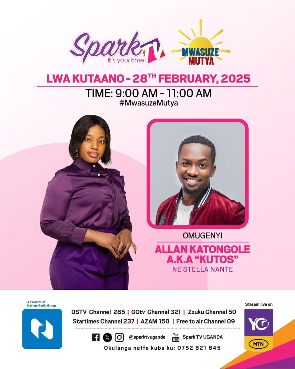 I will be chilling with <a href="/NanteStella/">Stella nante</a> this Friday on <a href="/ntvuganda/">NTV UGANDA</a> <a href="/MwasuzeMutya/">NTV Mwasuze Mutya</a> …stay tuned!!