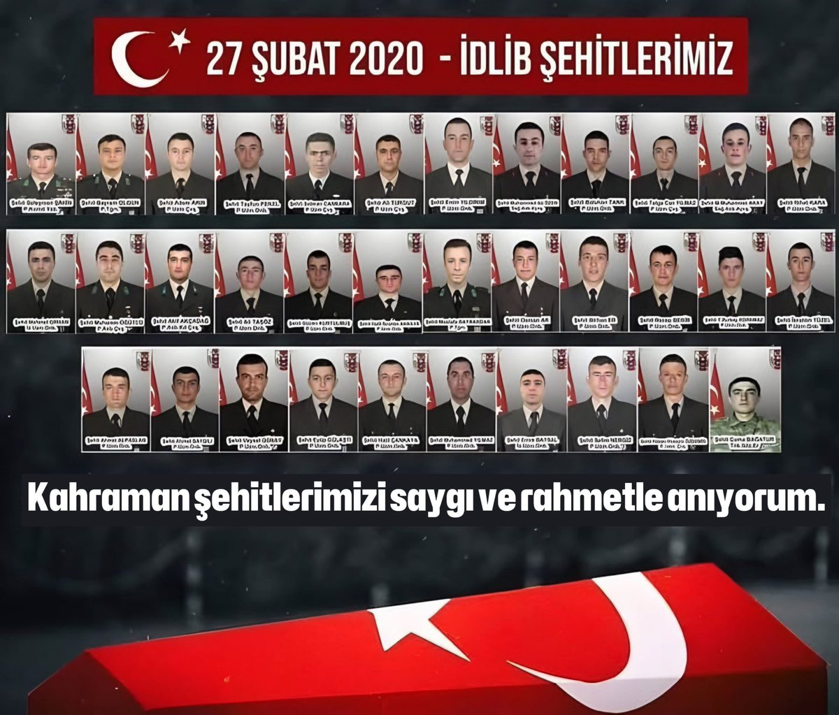 Rus’ların İdlib saldırısında şehit verdiğimiz 34 kahramanımızı rahmetle anıyorum.