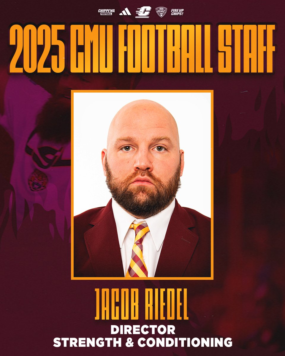 Central Michigan Football (@cmu_football) on Twitter photo Welcome home <a href="/jake_riedel/">Jake Riedel</a>!
New Director of Strength and Conditioning has the unique distinction of winning conference championships at each of the three programs he's worked at (Army, Cincinnati, and LSU), along with a national title at LSU in 2019!
#FireUpChips 🔥⬆️ Welcome home <a href="/jake_riedel/">Jake Riedel</a>!
New Director of Strength and Conditioning has the unique distinction of winning conference championships at each of the three programs he's worked at (Army, Cincinnati, and LSU), along with a national title at LSU in 2019!
#FireUpChips 🔥⬆️