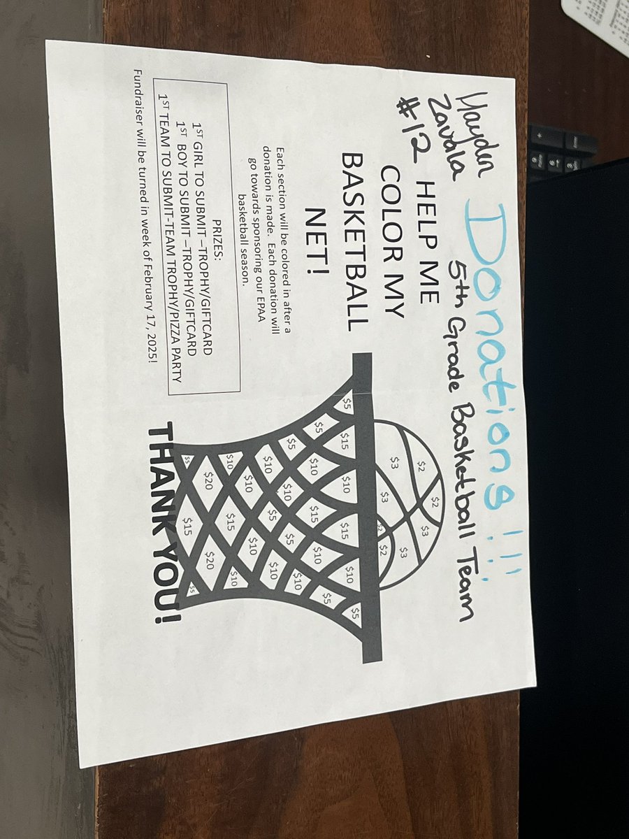 For Hayden’s basketball team accepting donations if anyone would like to help contribute to a great cause in youth sports. He made the all star team for his division. Just reach out if u have any questions.
