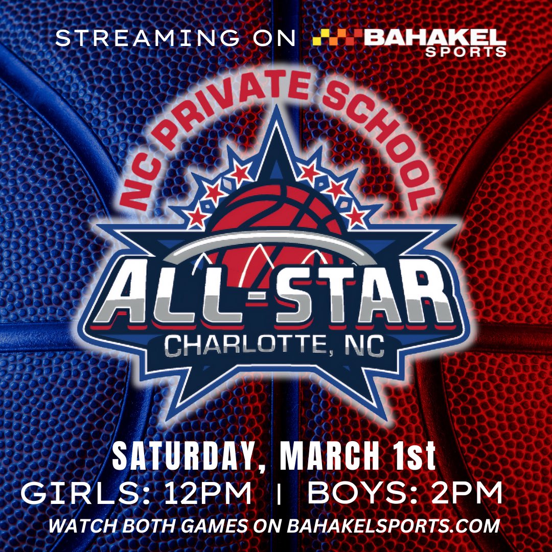 🏀 THIS WEEKEND on Bahakel Sports! 🏀

The North Carolina Private School All-Star Basketball Game is back! ⭐️ Watch the top high school players from private schools across NC battle it out in this annual showcase of elite talent! 

📅 Saturday, March 1st
⏰ Girls Game – 12 PM
⏰