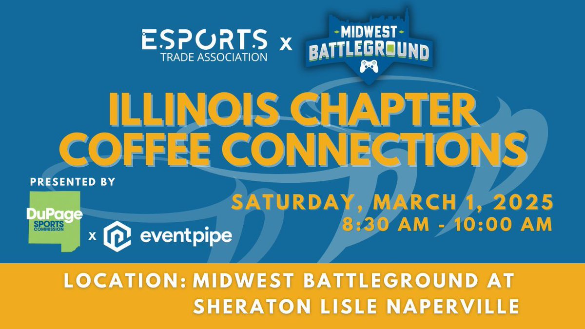 Chicago esports pros—Let’s talk shop and enjoy complimentary hor d'oeuvres during Coffee Connections at the Midwest Battleground w/ <a href="/DuPage_Sports/">DuPage Sports Commission</a> and <a href="/GetEventPipe/">EventPipe</a>. RSVP here: buff.ly/40SytpL