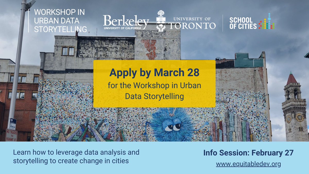 Apply by EOD tomorrow (Feb 28) for the early bird discount on EDDIT’s new Workshop in Urban Data Storytelling: hybrid &amp; in-person programs aimed at helping city-building practitioners dig deeper into specific projects &amp; improve technical skills. Apply now: equitabledev.org/programs