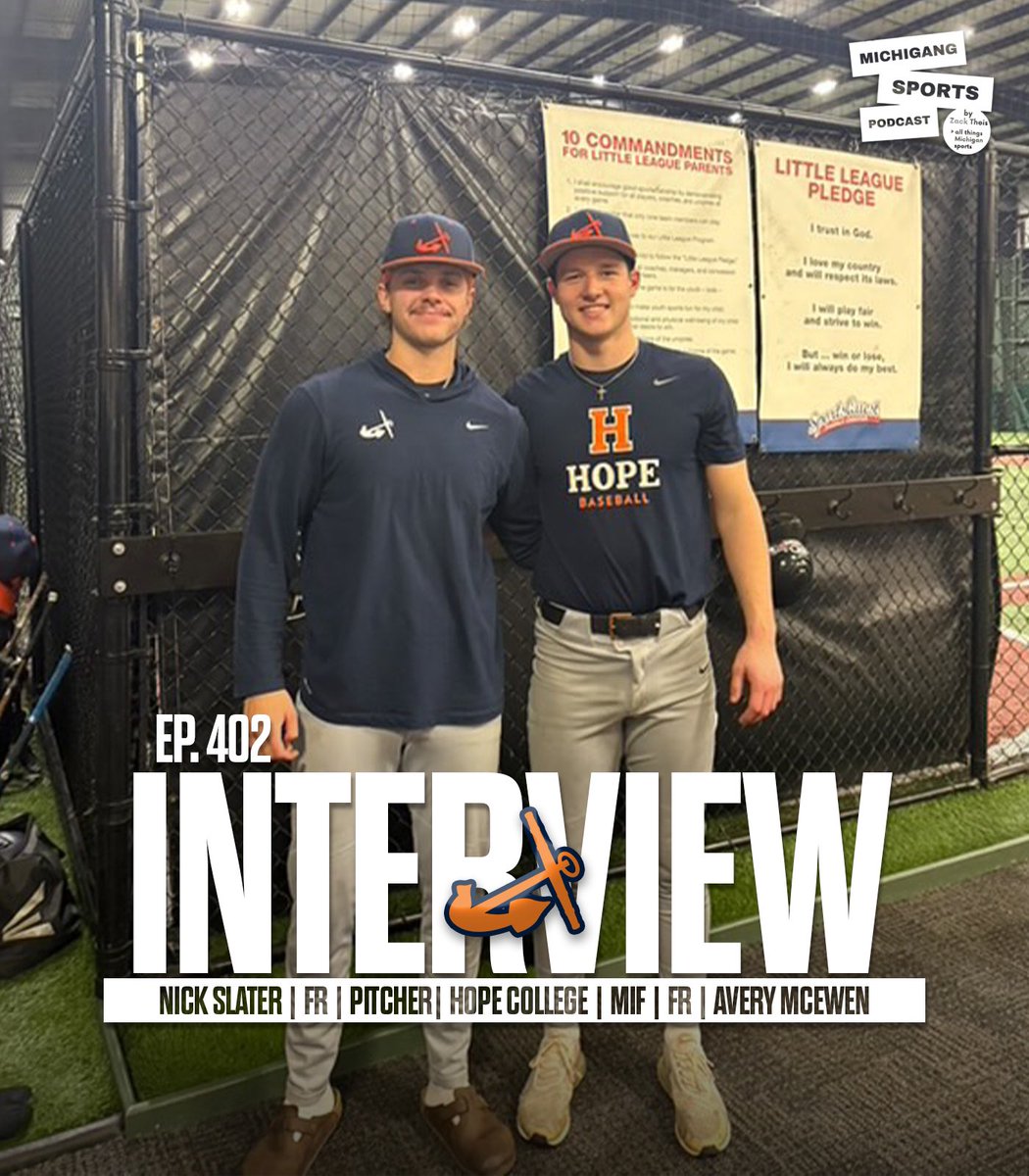 Episode 402: Interview with Hope College Baseball Players Avery McEwen and Nick Slater:

The three of us talked about what it is like to go against each other in practice and getting ready for their first game. We also talked about playing baseball at Hope
open.spotify.com/episode/2RoP3e…