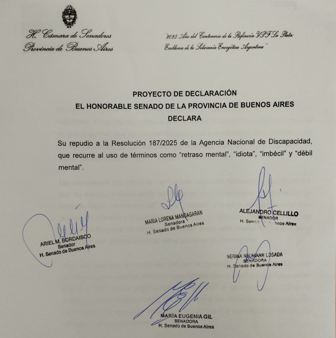 En el <a href="/Senado_BA/">Senado BA</a> expresamos nuestro enérgico repudio.