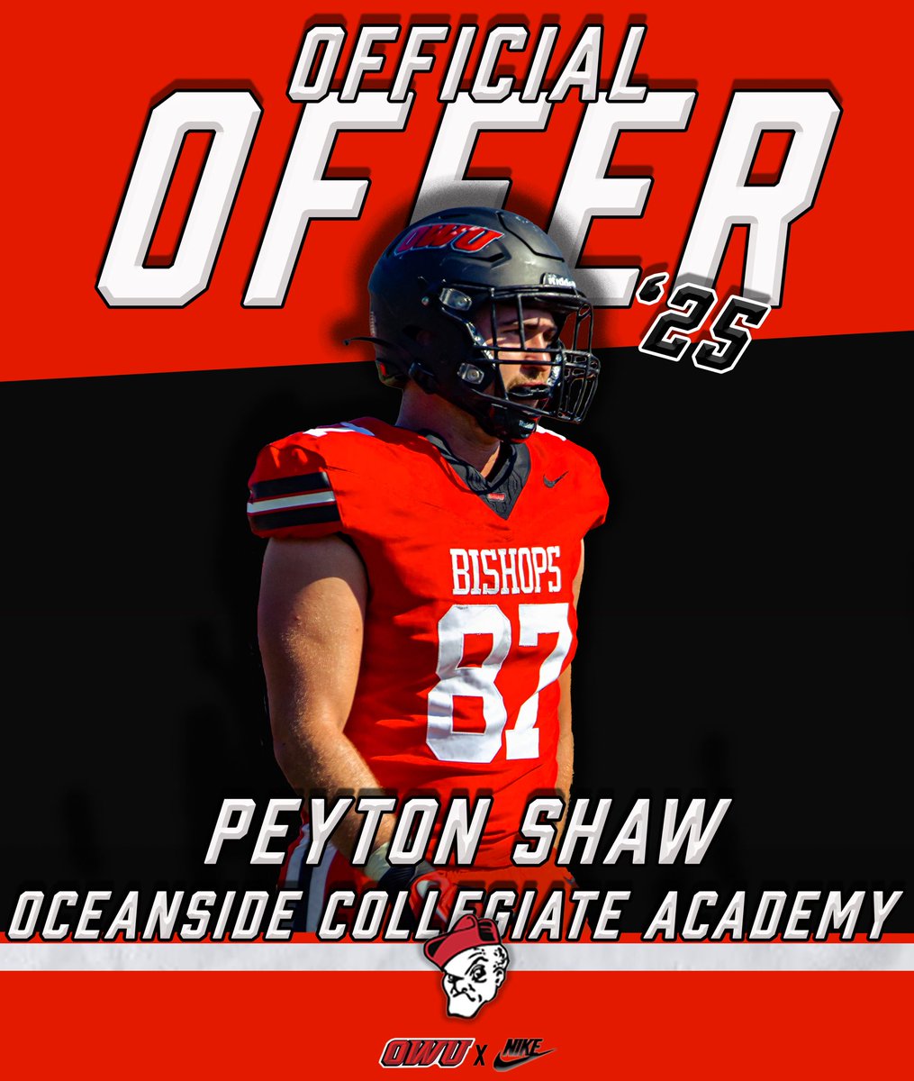 Peyton Shaw (@peytons103) on Twitter photo Blessed to receive an offer from Ohio Wesleyan University!
<a href="/owen_fankhauser/">Owen Fankhauser</a> <a href="/CoachTomWatts/">Tom Watts</a> <a href="/OWUBishopFB/">Ohio Wesleyan Football</a> Blessed to receive an offer from Ohio Wesleyan University!
<a href="/owen_fankhauser/">Owen Fankhauser</a> <a href="/CoachTomWatts/">Tom Watts</a> <a href="/OWUBishopFB/">Ohio Wesleyan Football</a>