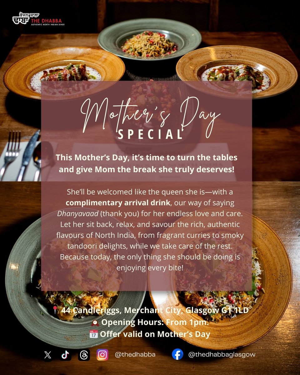 This Mother’s Day, give Mom the break she truly deserves! 💖

Treat her to an unforgettable dining experience with authentic North Indian flavors—from rich curries to smoky tandoori delights. Plus, we’re welcoming all moms with a complimentary arrival drink.