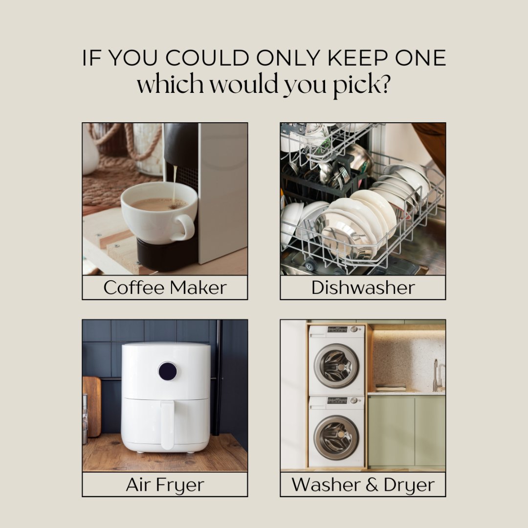 CooperPhelps3's tweet image. If you could only keep ONE: 
☕ Coffee Maker 
🍽️ Dishwasher
🍟 Air Fryer
🧺 Washer &amp;amp; Dryer

Which are you choosing? 🤔 Drop your pick below!

#toughchoices #dailyessentials #testhashtag onehashtag twohashtag