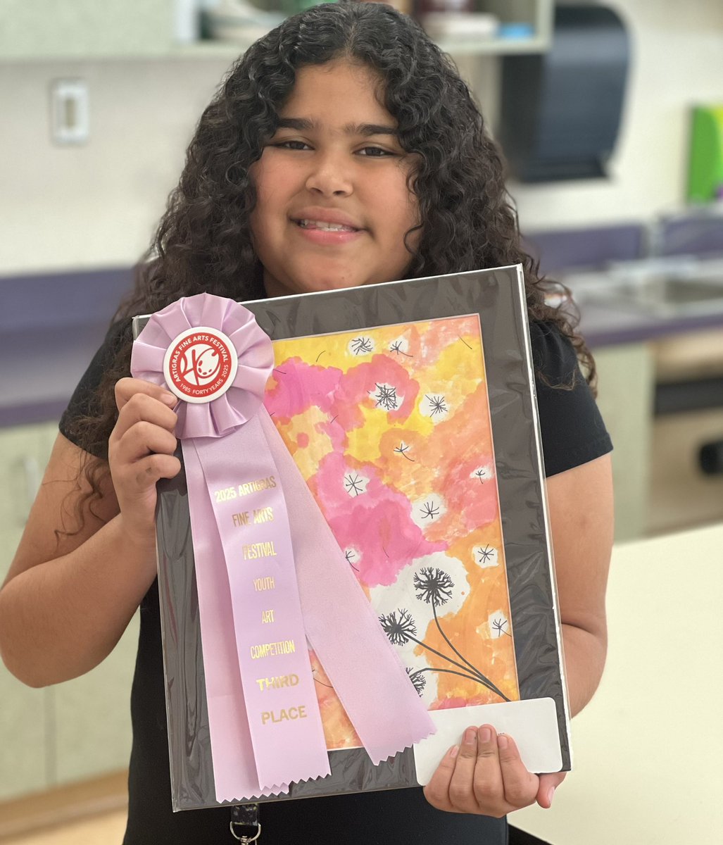 Congratulations to this <a href="/ElbridgeGaleES/">Elbridge Gale Elem</a>  artist for receiving 3rd place in the <a href="/ArtiGras/">ArtiGras Fine Arts Festival</a> Youth Art Competition. 🎨🧑🏼‍🎨