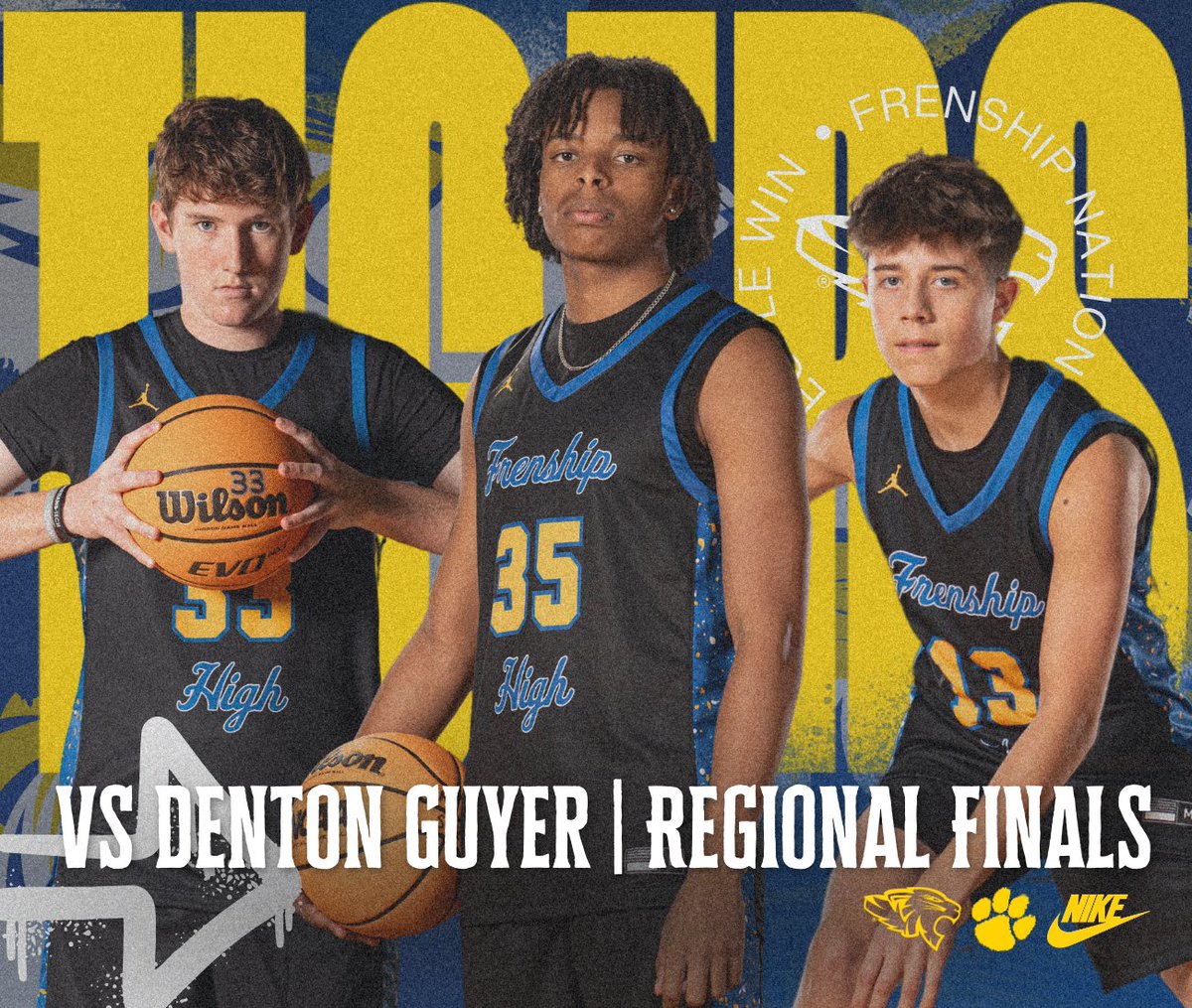 Frenship Athletics (@frenshipsports) on Twitter photo ๐ HISTORY MADE! Frenship Boys Basketball is in the Regional Finals for the first time ever as a 6A Team! ๐ฏ
 
๐ vs. Denton Guyer 7 PM, Clyde HS
๐๏ธ No cash sales-Adults $6, Students $4: clydeisd.org/page/Tickets
๐บ frenship.net/apps/pages/livโฆ
๐๏ธ  97.7 FM
Letโs go, Tigers! ๐ ๐ HISTORY MADE! Frenship Boys Basketball is in the Regional Finals for the first time ever as a 6A Team! ๐ฏ
 
๐ vs. Denton Guyer 7 PM, Clyde HS
๐๏ธ No cash sales-Adults $6, Students $4: clydeisd.org/page/Tickets
๐บ frenship.net/apps/pages/livโฆ
๐๏ธ  97.7 FM
Letโs go, Tigers! ๐