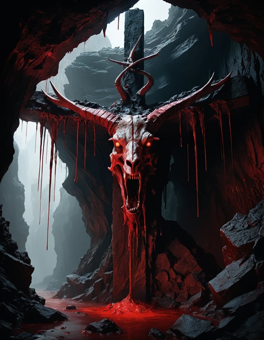 KeithLD81's tweet photo. 🌑 *The Malevolent Effigy* 🕳️ Blood pools as the devil’s stare claims you. The Abyss stills—your fate whispers in shadows. 💀👁️‍🗨️🕸️🩸 #FragmentsOfTheAbyss #AIArt #DigitalArt #GenerativeArt #AIArtCommunity #HorrorArt #DarkArt #CreepyArt #AIArtistry #SupernaturalHorror https://t.co/Az7BDhTNl5