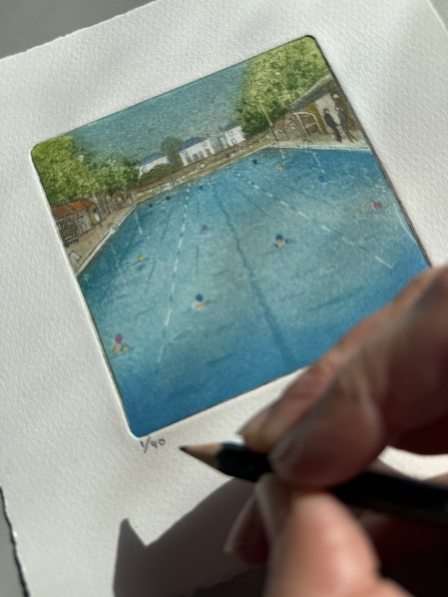 New little London Fields Lido colour etching and aquatint..  <a href="/LDNFieldsLido/">London Fields Lido</a> #art #printmaking #lido #swimmer
