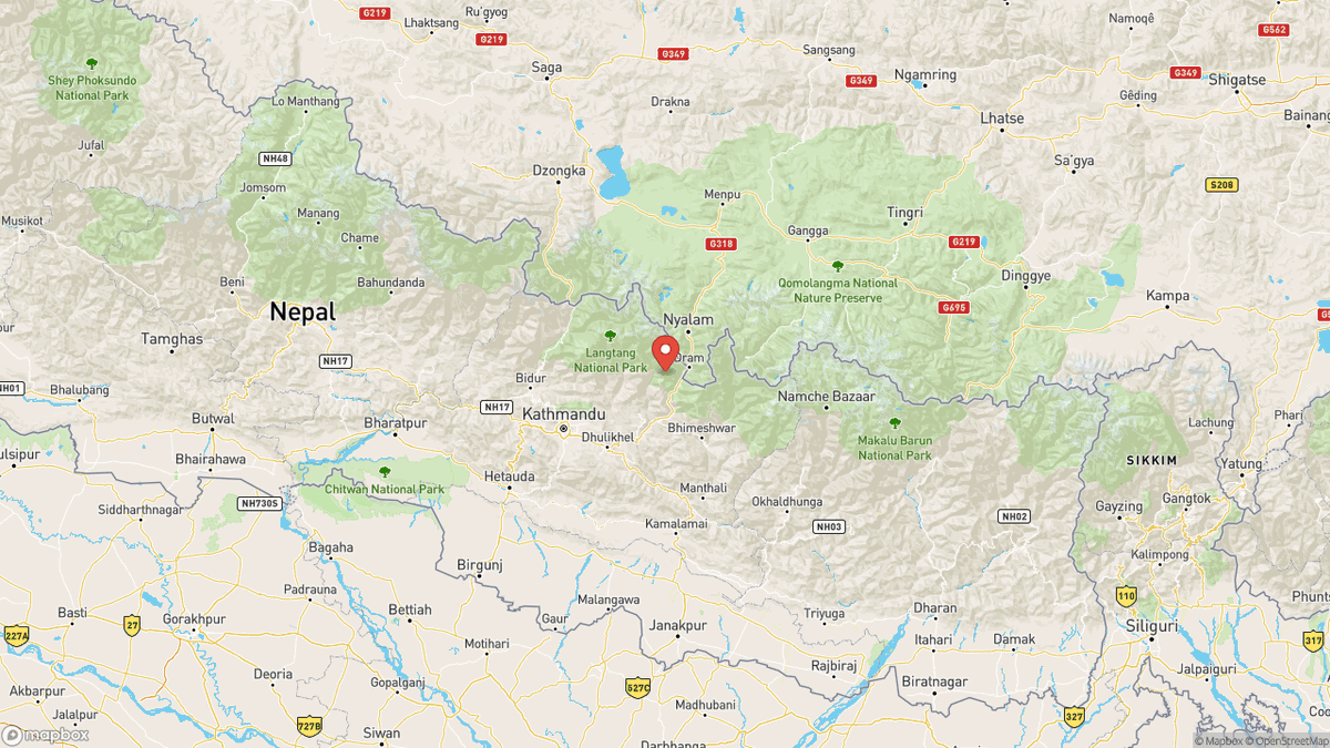 A magnitude 5.5 earthquake took place 49km NNW of Dhulikhel, Nepal at 21:05 UTC (9 minutes ago). The depth was 13km and was reported by EMSC. #earthquake #earthquakes #Dhulikhel #Nepal