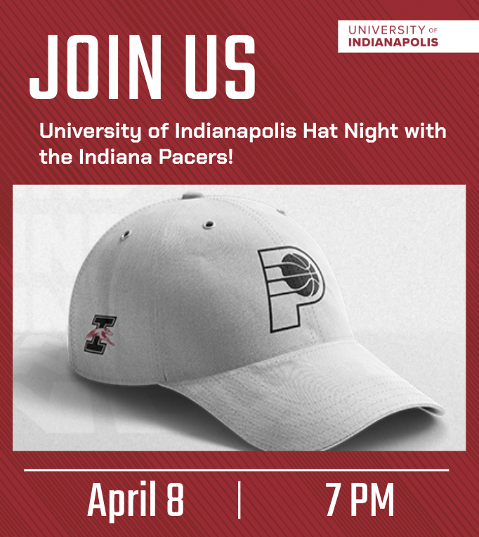 UIndyAlumni's tweet photo. 📢 Save the Date! 🏀🎉 
UIndy Hat Night with the Pacers is April 8th at 7 PM! Buy through our link to snag an exclusive Pacers &amp; UIndy hat. Click "Who's Going" to sit near fellow Hounds! 🎟️👇
#UIndyDay #GoHounds
https://t.co/RaZWPJldm9 https://t.co/hahdNwPZ01