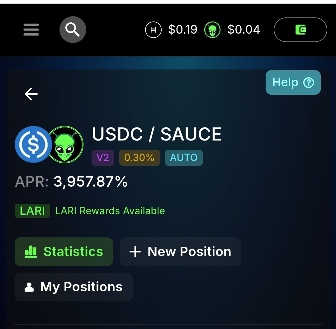 HBARLARI's tweet image. Huge APR for the $SAUCE $USDC v2 pool.