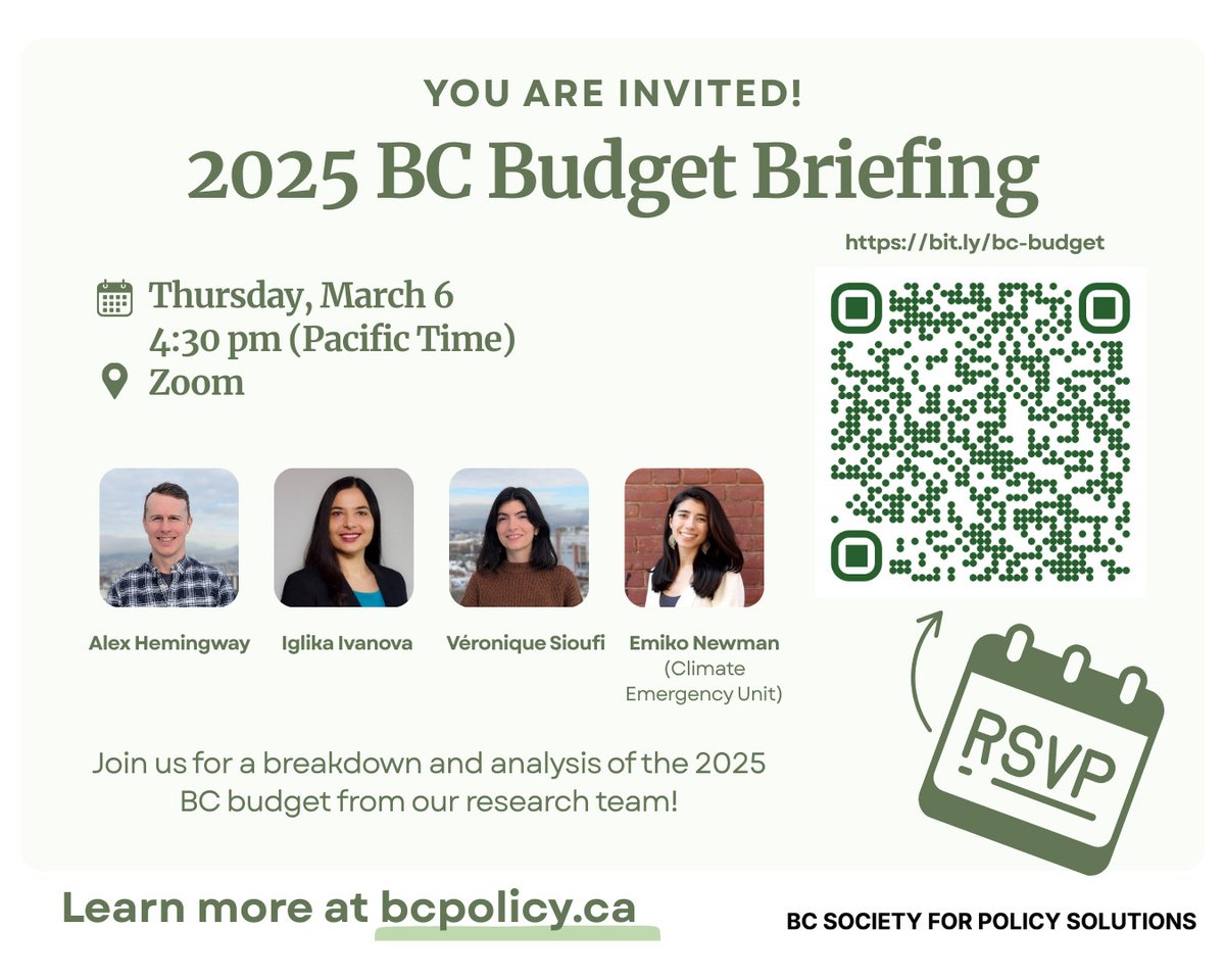 Join us for our first public webinar as BC Policy Solutions.

I'll be fresh out of the budget lock-up in Victoria, and we'll have our initial analysis of the 2025 BC budget.  

Register here: bit.ly/bc-budget

If you can, help us spread the word!