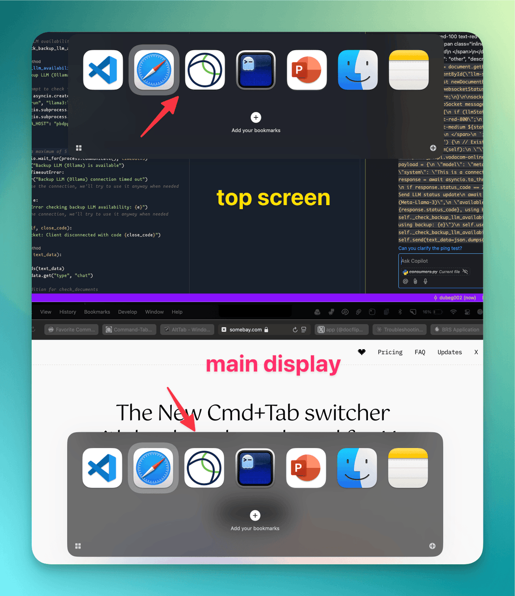 dubs4w's tweet photo. @docflipperapp Is there a way to disable the multiple screen simultaneous view?, because the tab switcher appears on both screens https://t.co/V23BrZsMH4