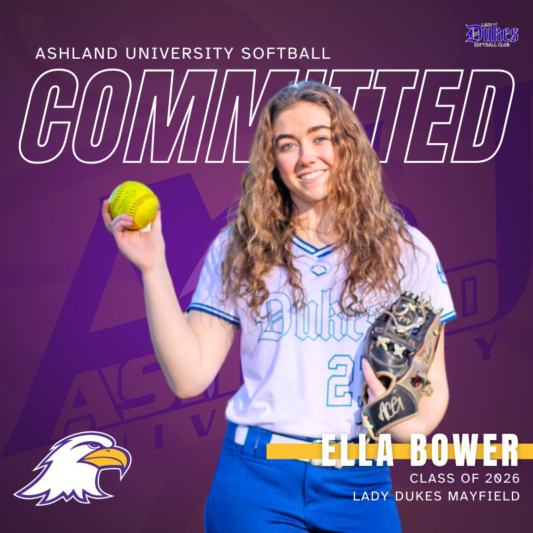 Lady Dukes Mayfield (@dukes16unat) on Twitter photo 🚨 COMMITMENT ALERT🚨
Congratulations to our girl 2026 RHP Ella Bower <a href="/EBower2026/">Ella Bower 2026</a>. Thank you to <a href="/CoachJLPrice/">Jackie Price</a> and Coach Leedy for this amazing opportunity for Ella to be a <a href="/AshlandUSball/">Ashland University Softball</a> student/athlete! 🦅 #FLYEAGS 🚨 COMMITMENT ALERT🚨
Congratulations to our girl 2026 RHP Ella Bower <a href="/EBower2026/">Ella Bower 2026</a>. Thank you to <a href="/CoachJLPrice/">Jackie Price</a> and Coach Leedy for this amazing opportunity for Ella to be a <a href="/AshlandUSball/">Ashland University Softball</a> student/athlete! 🦅 #FLYEAGS