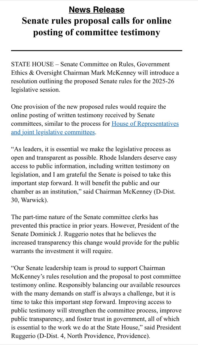 Ted Nesi (@tednesi) on Twitter photo INBOX: <a href="/RISenate/">Rhode Island Senate</a> will start posting committee documents online, after long resisting the practice, which the House implemented years ago
A win for transparency INBOX: <a href="/RISenate/">Rhode Island Senate</a> will start posting committee documents online, after long resisting the practice, which the House implemented years ago
A win for transparency