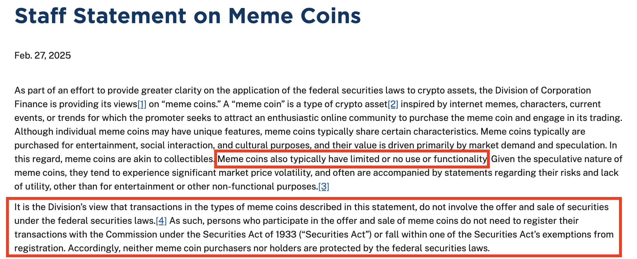 US SEC statement