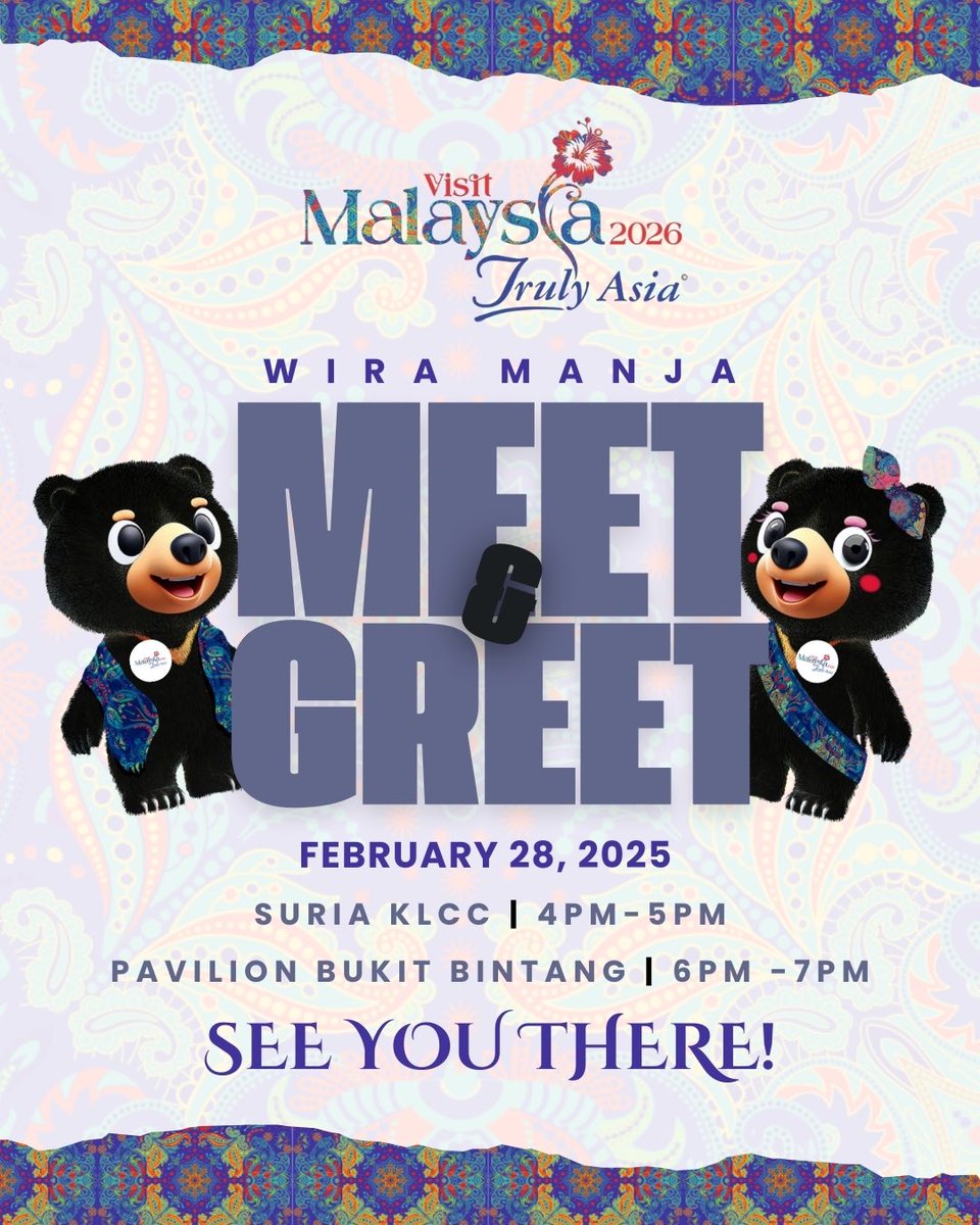 Missed Wira &amp; Manja? This is your 𝗣𝗔𝗪-𝗳𝗲𝗰𝘁 chance! 🐾Your favorite duo is making a special stop in Kuala Lumpur! ✨

Join us for a fun-filled Meet &amp; Greet and snap some _bear-tastic_ memories! 📸🐻 The excitement begins tomorrow—see you there! 

📍 Suria KLCC | 4PM - 5PM