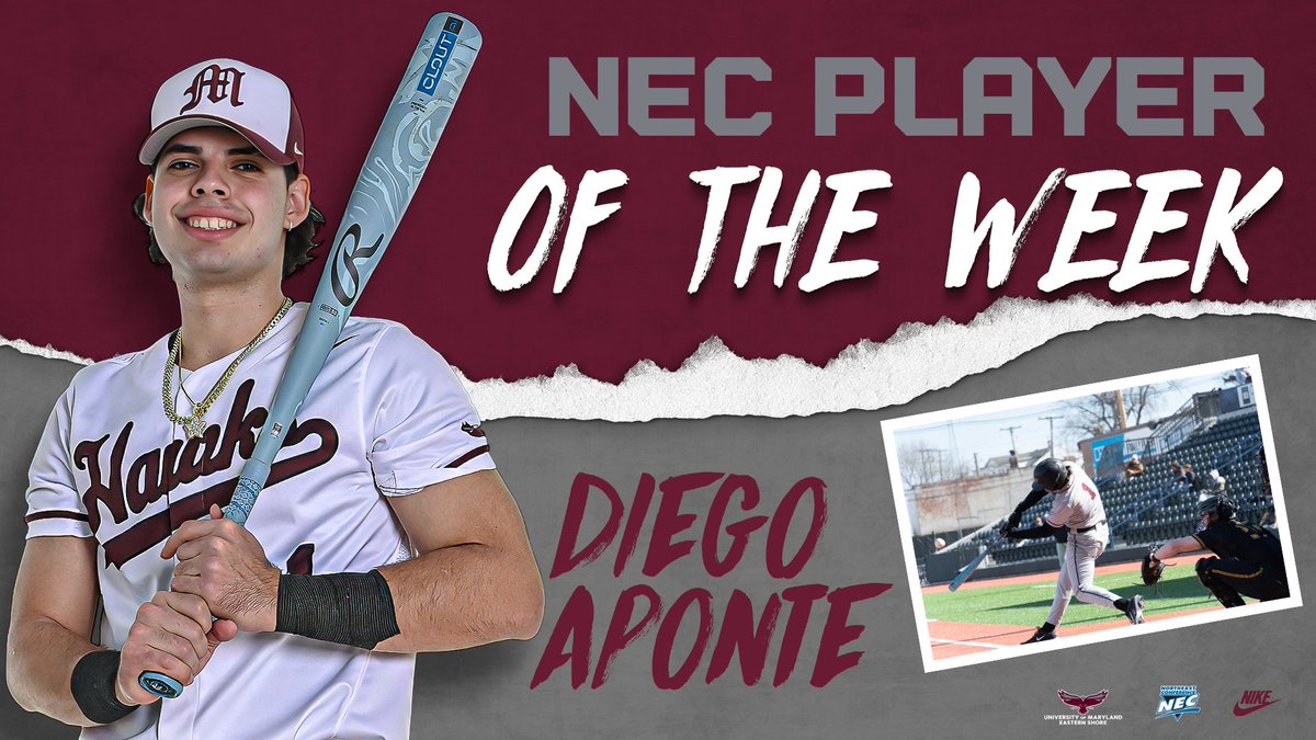 ⚾️Celebrating Diego!⚾️

Diego Aponte became the first UMES Hawk to win the <a href="/necbaseball/">NEC Baseball</a> player of the week award in the 2025 season! 🏆

Read more about Diego's achievement on our website: umeshawksports.com/news/2025/2/27…