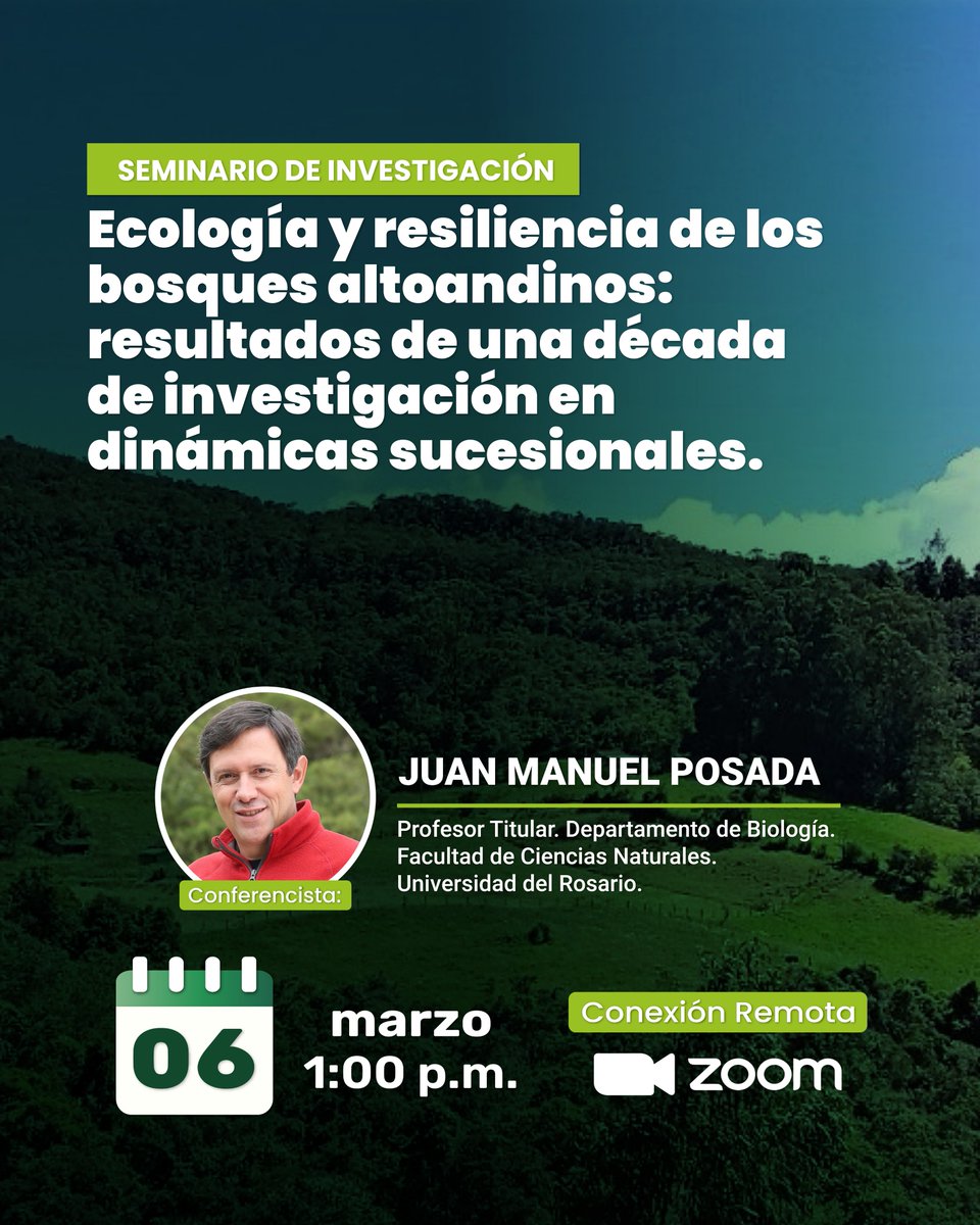 Ciencias Naturales UR (@fcn_ur) on Twitter photo En el próximo #SeminarioDeInvestigación, conoceremos los hallazgos obtenidos tras una década de estudio sobre la resiliencia y dinámica sucesional de estos ecosistemas en zonas periurbanas de Bogotá. 
🔗 Inscríbete: 
urosario.edu.co/eventos/facult…
#InvestigaciónURosario En el próximo #SeminarioDeInvestigación, conoceremos los hallazgos obtenidos tras una década de estudio sobre la resiliencia y dinámica sucesional de estos ecosistemas en zonas periurbanas de Bogotá. 
🔗 Inscríbete: 
urosario.edu.co/eventos/facult…
#InvestigaciónURosario