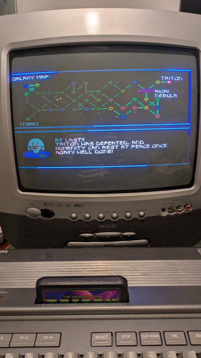 ¡Qué gozada de juego <a href="/santiontanonMSX/">Santiago Ontanon</a> !! Este 'The Menace From Triton' es súper disfrutable y me ha enganchado. ¡¡¡Triton ha caído !!!!#MSX