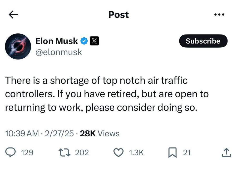 Just wait until Elon finds out about the critical staffing shortages at the VA and Social Security...